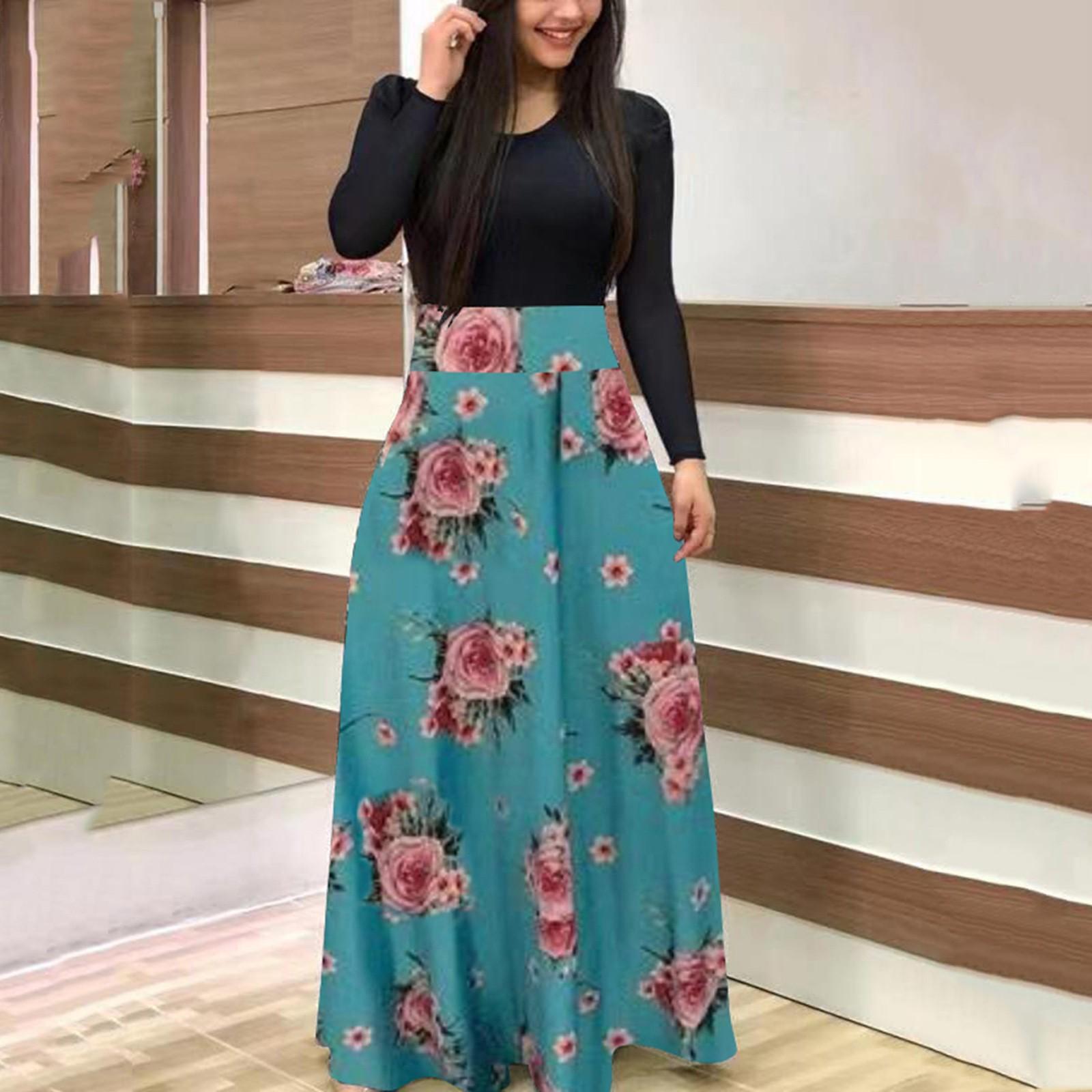 

Жіночі довгі рукави з квітковим принтом, вільні сукні максі для весільної вечірки XXXL