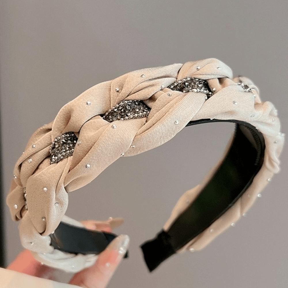 Soft Fabric High Cranial Hair Hoop Twisted Knotted Braided Hairband Rhinestone Headband Daily Use