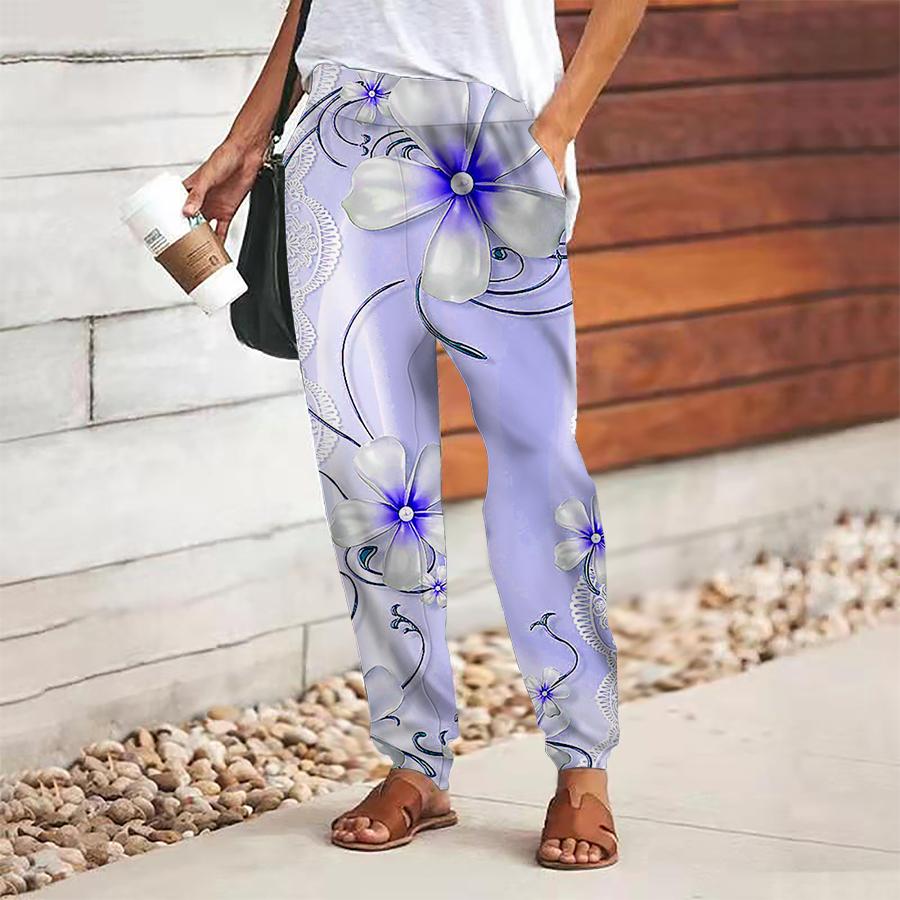 

Женские брюки с цветочным принтом на шнуровке, с эластичной талией, свободные брюки, повседневные длинные брюки, брюки с карманами XS