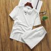 2Pcs/Set Men's Casual Cotton Linen Summer Suit Short Sleeve Button-Down Stylish Men's Suit Streetwear