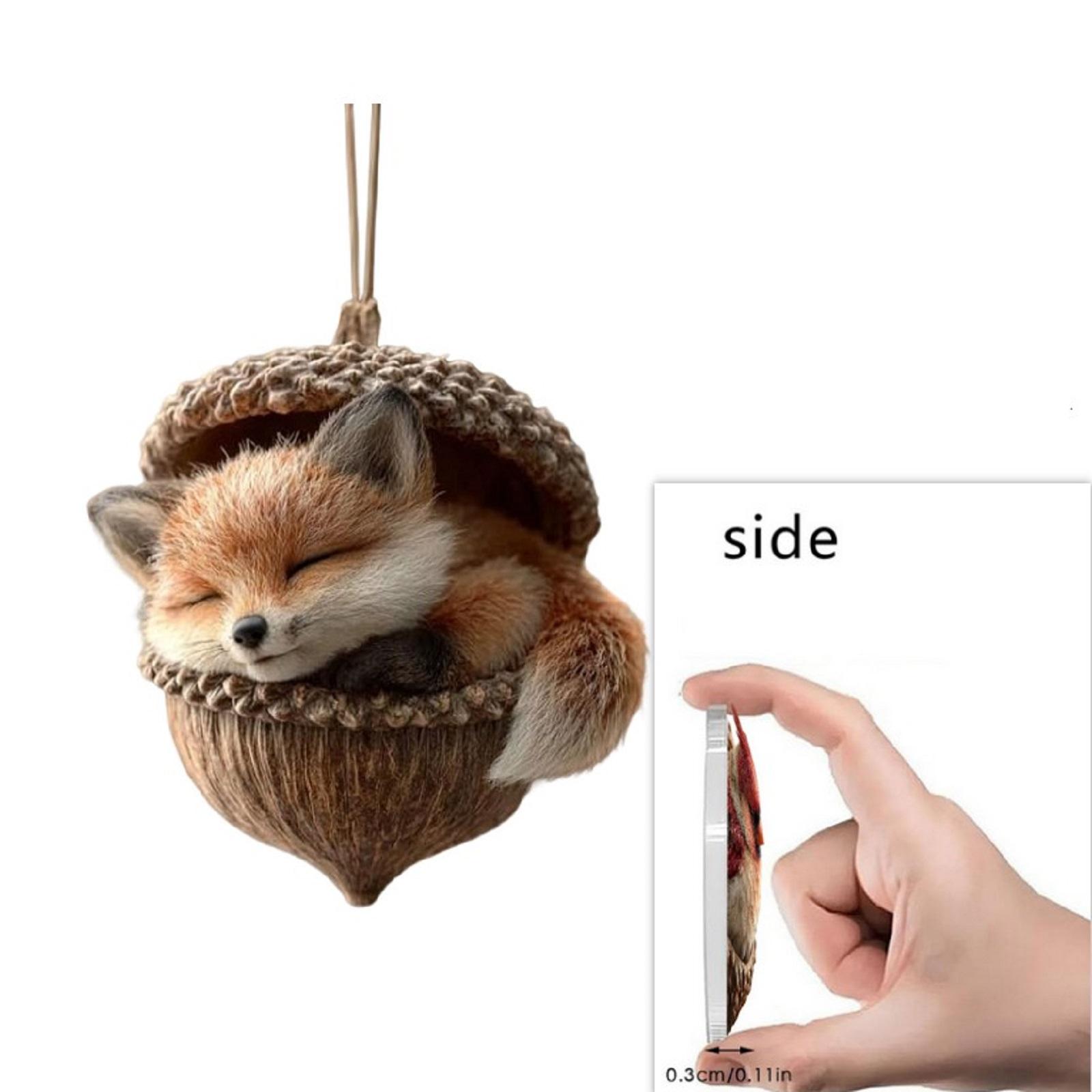 

Cute Animal in Acorn Christmas Pendant Ornaments Acrylic Fox Hedgehog Bunny Design Festive Hanging Decor for Xmas Tree Home 2D One Size