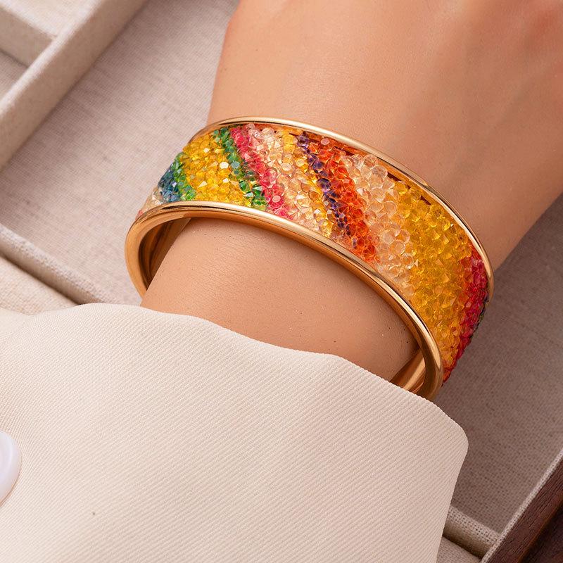 Creative Gradual Change Color Full Diamond Bright Open Bracelet Women Light Luxury Personality Advanced Sense Bracelet