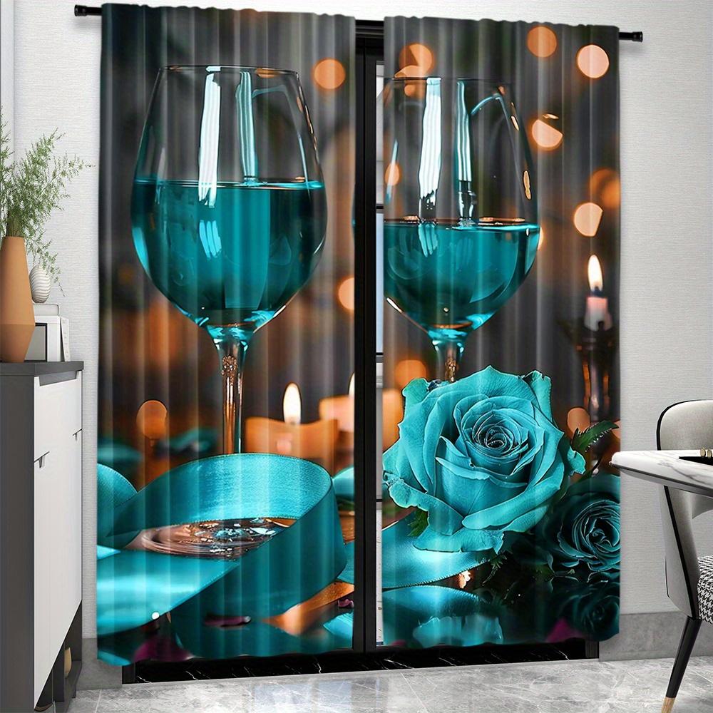 2pcs   Romantic Blue Rose And Kitchen Curtain for Home Decor   Rod Pocket Window Treatment   for Bedroom   Office   Kitchen   Living
