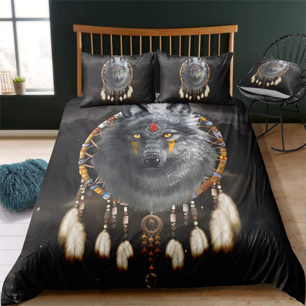 Wolf Dreamcatcher Duvet Cover Set Full Size Indian Dreamcatcher Animal 3D Bedding Set Exotic Style Bohemia Comforter/Quilt Cover