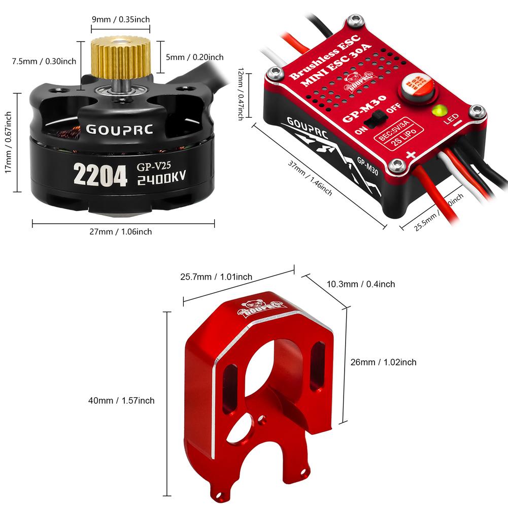 2204 2400KV Brushless Outrunner Motor W/ Transmission and 30A ESC for SCX24 RC Crawler Axial 1/24 RC Car Truck
