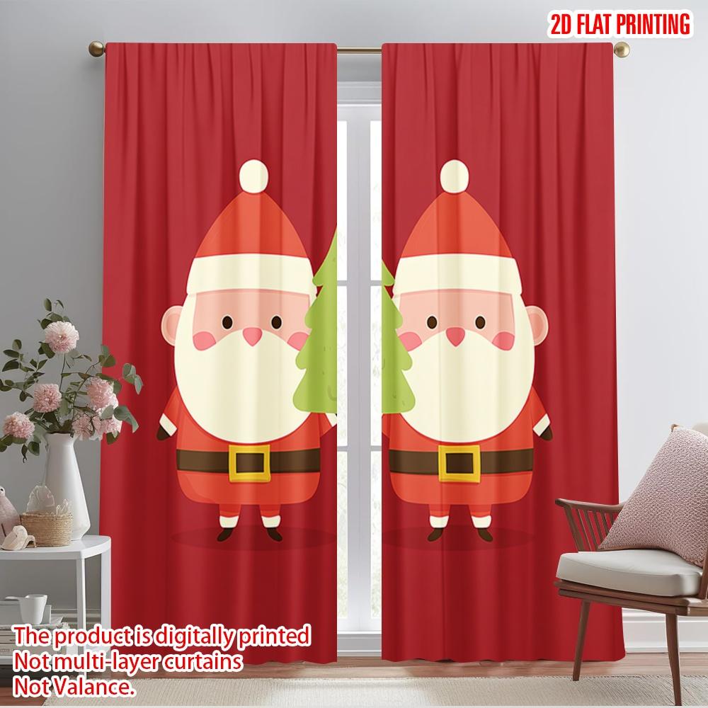 

2pcs,2D plane printing Curtains Digital Printed Santa Claus_ Christmas Tree Versatile Durable Polyester (without rod) 52.50×116.00 CM 2pcs