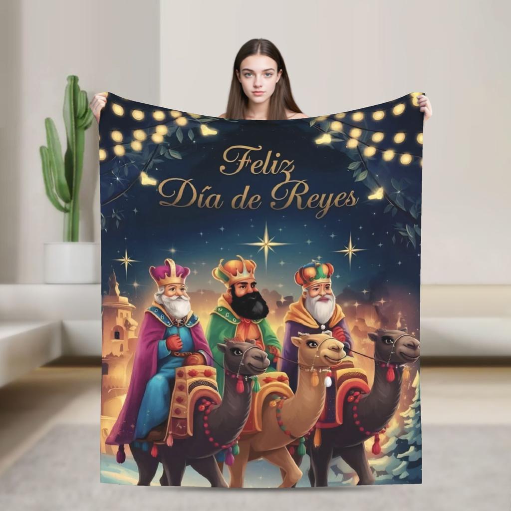 Día de los Reyes Magos Throw Blanket for Couch  Fuzzy Soft Plush Blanket 50x60 Inches Multi-size Bedspread for All Seasons