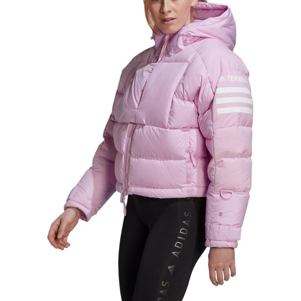 adidas Three Stripe Printed Hooded Short Down Jacket Women Jacket Pink HG3164