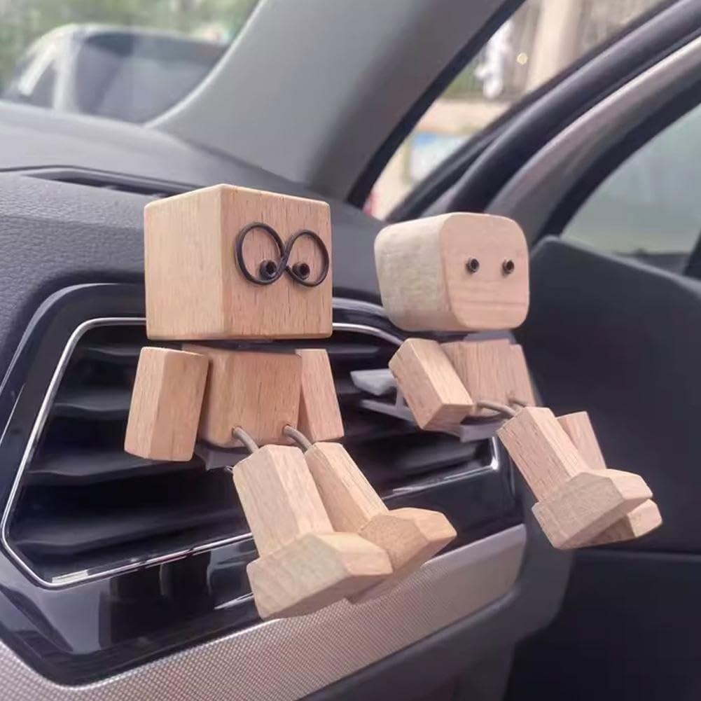 Shaking Wooden Man Figurine Funny Bobblehead Car Dashboard Decor Little Nerdy Dolls Car Accessories Car Ornaments Creative Gifts