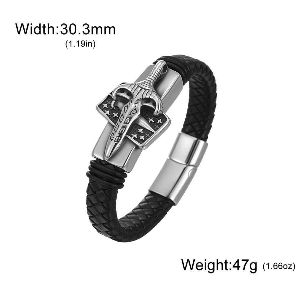 Dreamtimes Retro Stainless Steel Lion Head Steel Woven Leather Rope Bracelet for Women Men Hip-Hop Trendy Jewelry