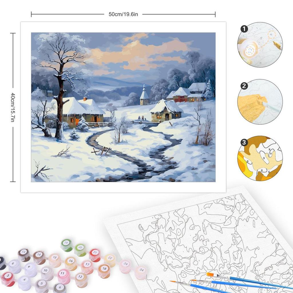 Rám Zimní obraz Malování podle čísel Sady pro dospělé Krajina Sníh Venkov Obraz na zeď Akrylové plátno pro domácí dekorace 40x50cm