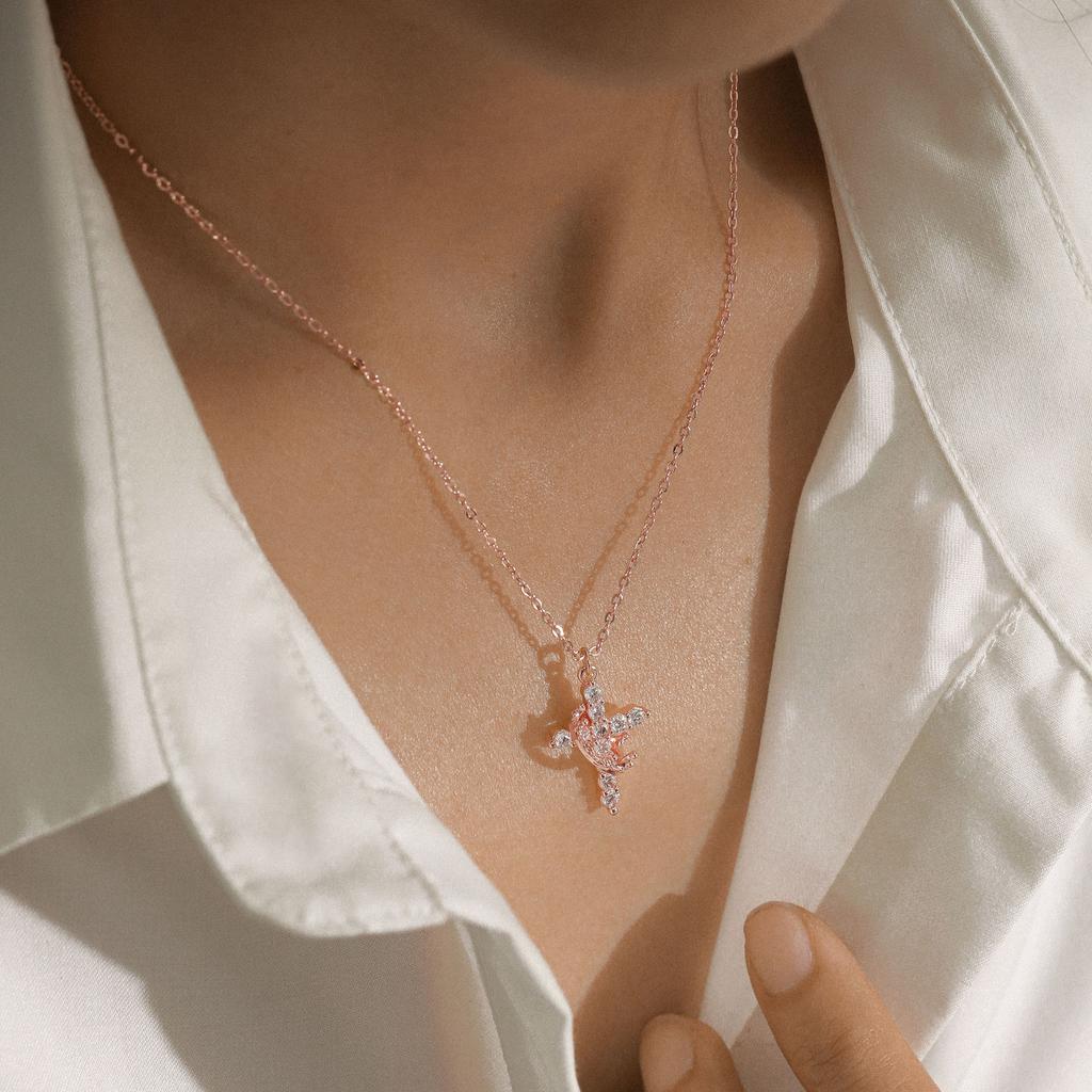 Necklace Female, Creative Personality Titanium Steel Cross Necklace Temperament Hollow Colored Zircon, Collarbone Chain