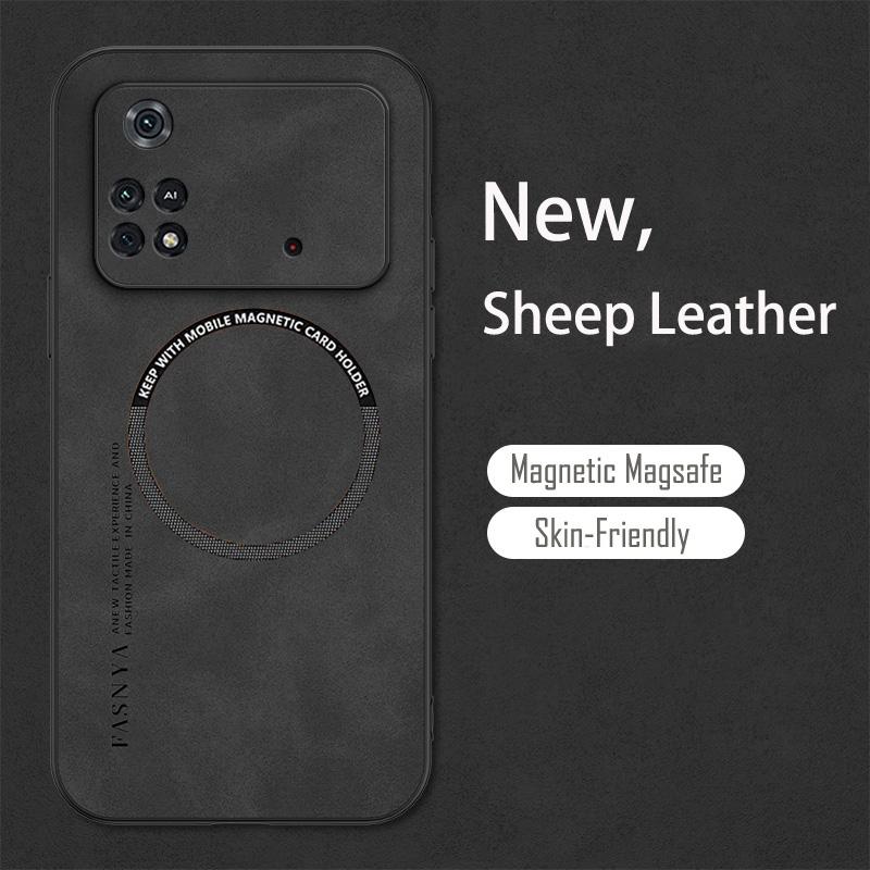 

Винтажный кожаный магнитный мягкий чехол с текстурой овечьей кожи для Xiaomi Poco F3 F4 X3 NFC X5 F5 Pro C40 M5 M4 Pro Magsafe, защитный чехол Poco M4 Pro 4G чёрный