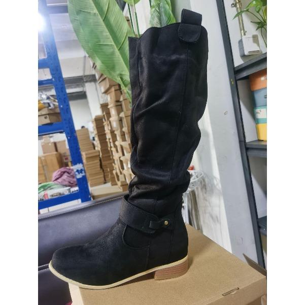 Dlouhé dámské kozačky Nízký podpatek Boční zip Velikost 43 Semišové Kozačky nad koleno Retro Dámské kotníkové boty Podzim Zima Kozačky po koleno