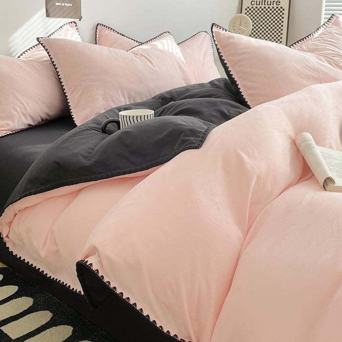 3pcs Simple Double Solid Color Quilt Cover and Pillowcases Nordic King Queen Size Bedding Set Soft Comfort Brushed Duvet Cover