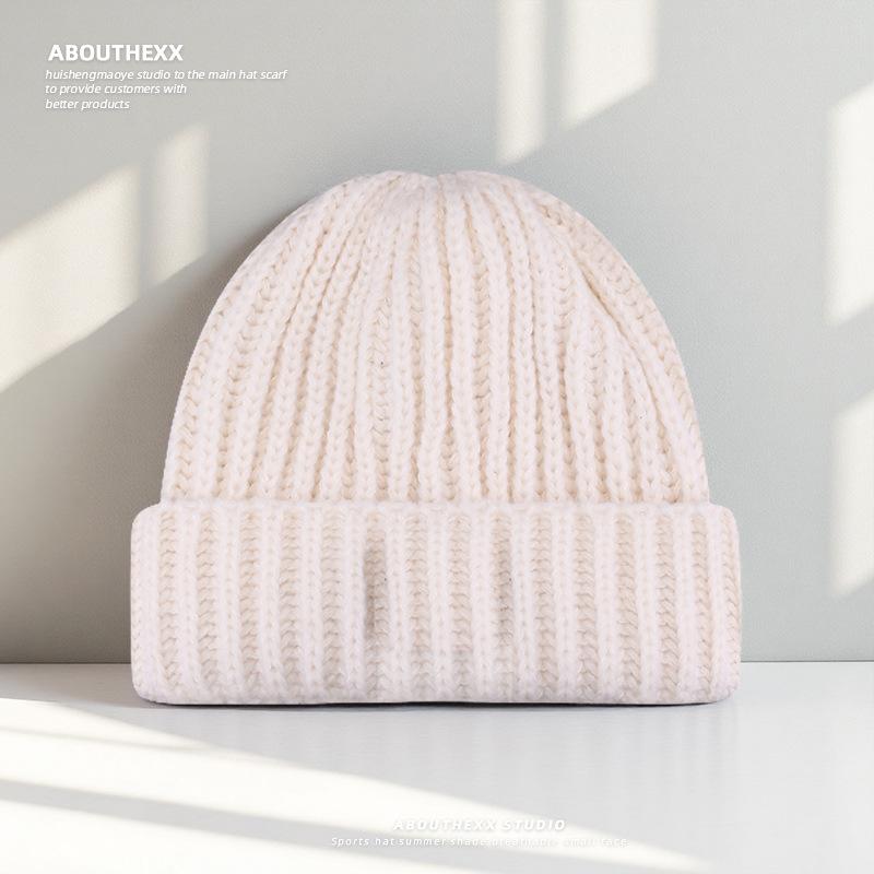 Large size Face slim Hat for Women Autumn and Winter Solid Color Thick Knitted Hat  Cold Proof and Versatile Ear Protecting Wool Hat for Men