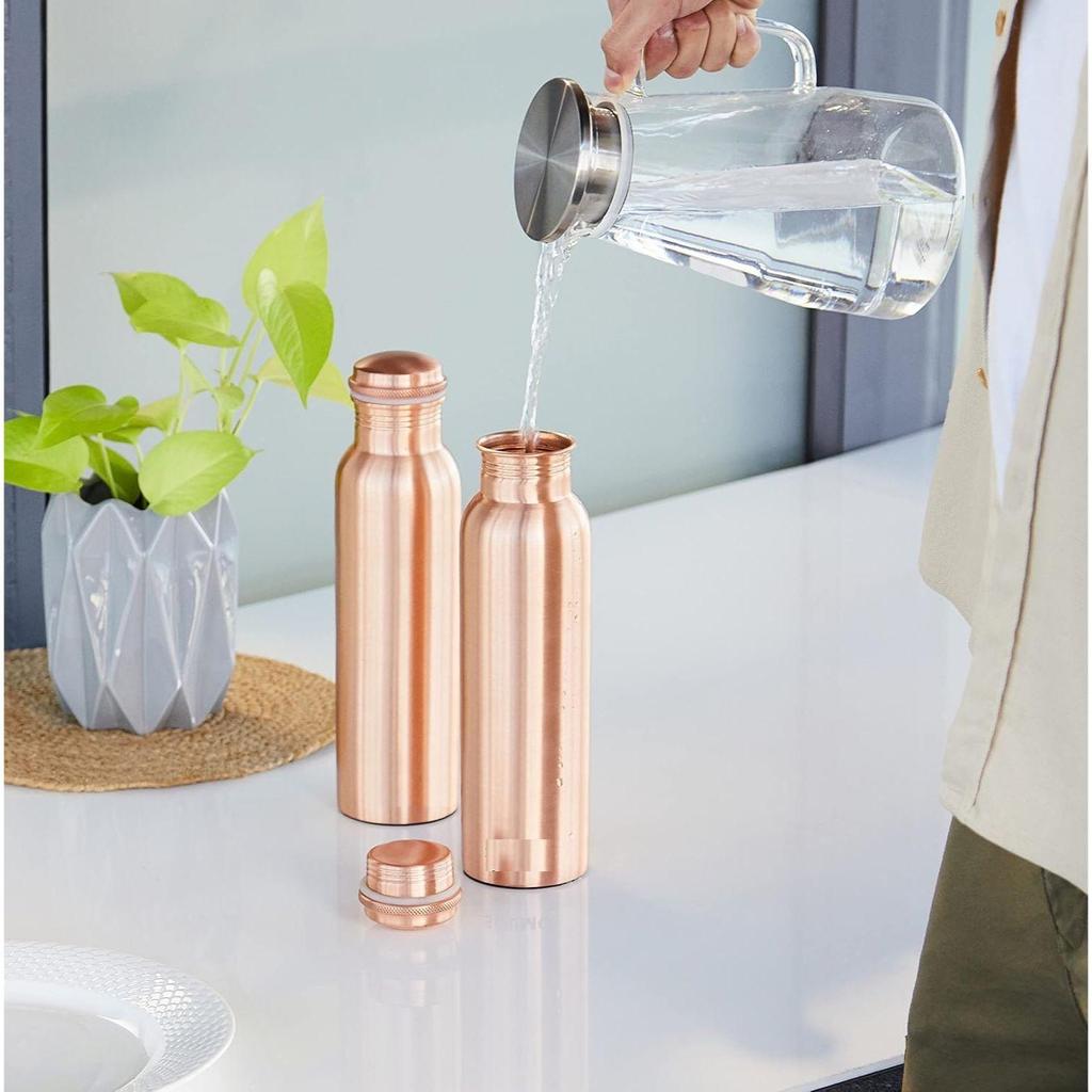  Bouteille d'eau en cuivre | 100% Cuivre Pur | Étanche et Résistante à la Rouille | pour la Maison, l'École et le Bureau | Finition Mate | 950 ml | Lot de 2
