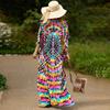 EDOLYNSA 2023 Boho Print Bikini Cover-ups Sexy Batwing Sleeve Maxi Dress Women Moroccan Kaftan Robe Beach Wear Swim Suit Cover Up Q1450