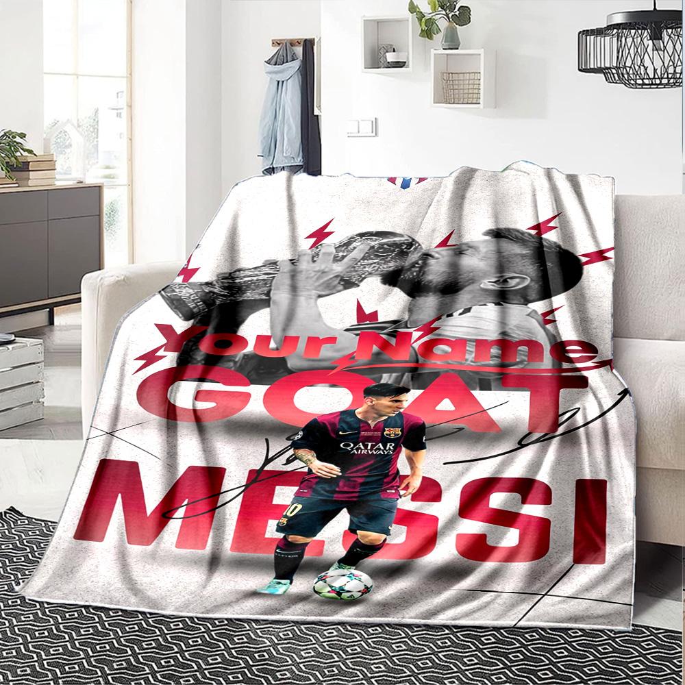Football Messi Customize Your Name Blanket Gift Personalized Blanket Warmthful Decor Versatile for Office Office Chair Nap Bed