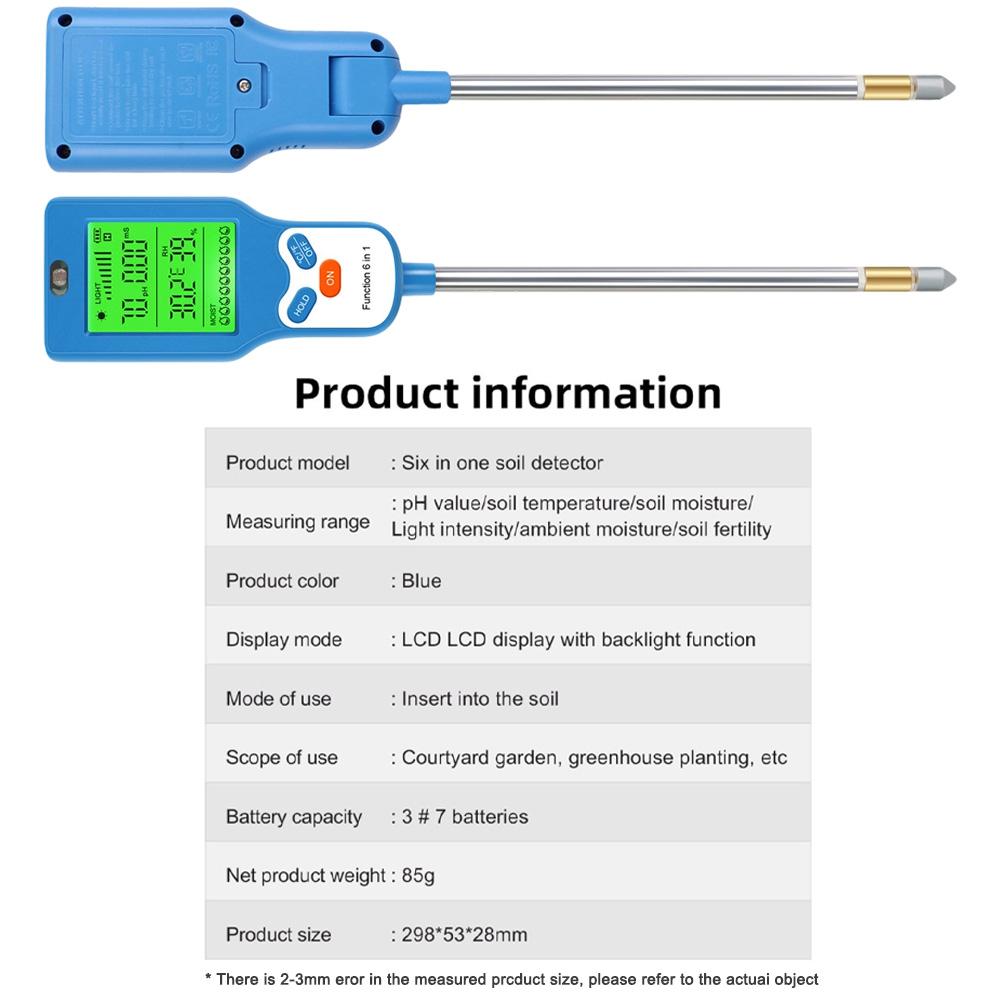 Garden Soil Analyzer Six-in-One Soil Instrument Blue User Friendly Soil Tester Comprehensive Soil Health Tester