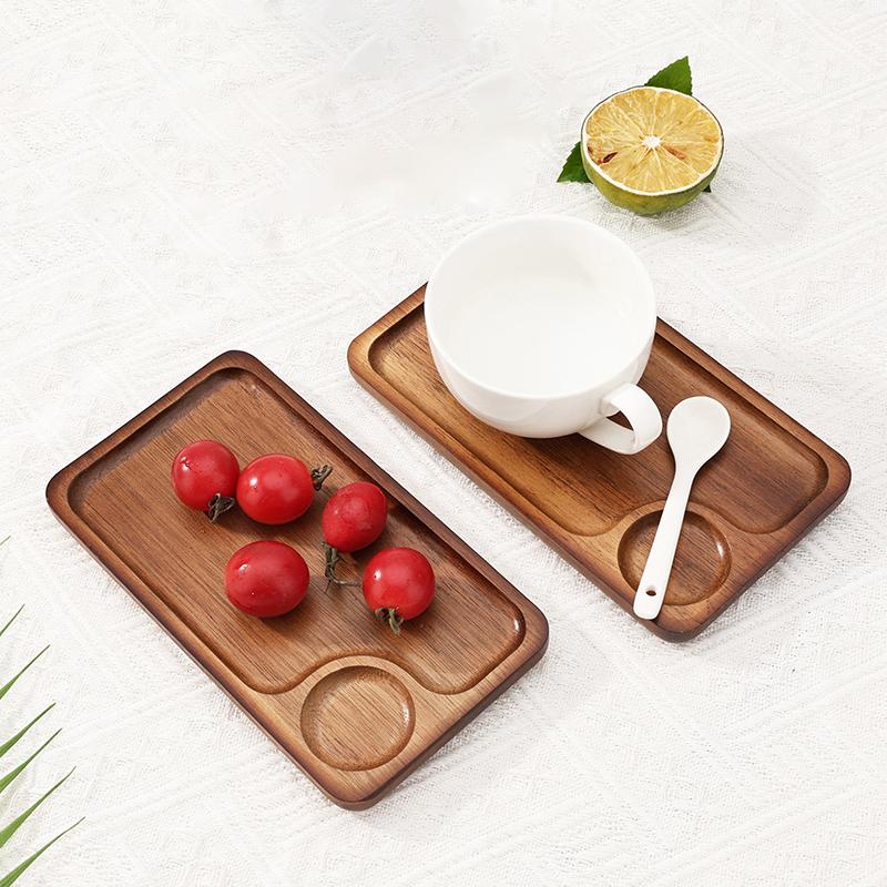 Wooden Tea Coffee Tray Fruit Dessert Candy Dish Wooden Decorative Bread Snack Cake Food Dish Tray Tableware