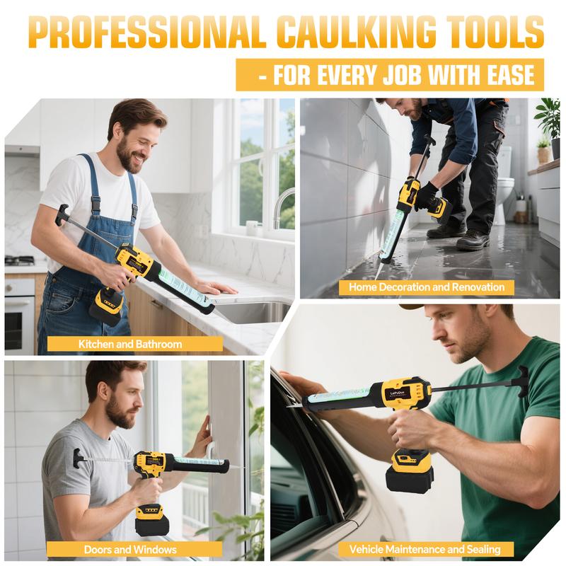Electric Caulking Gun 10oz/300ml Cordless Silicone Sealant Glue Gun 6 Speeds Sealing Filling Tool For Dewalt 20V Battery Pin
