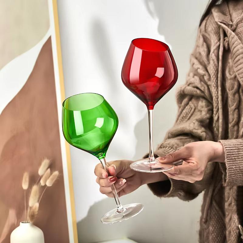 Colored Crystal Glass Wine Glasses Slanted Goblet Wine Glass Transparent High-end Big Belly Cup Champagne Glass Red Green 560ml