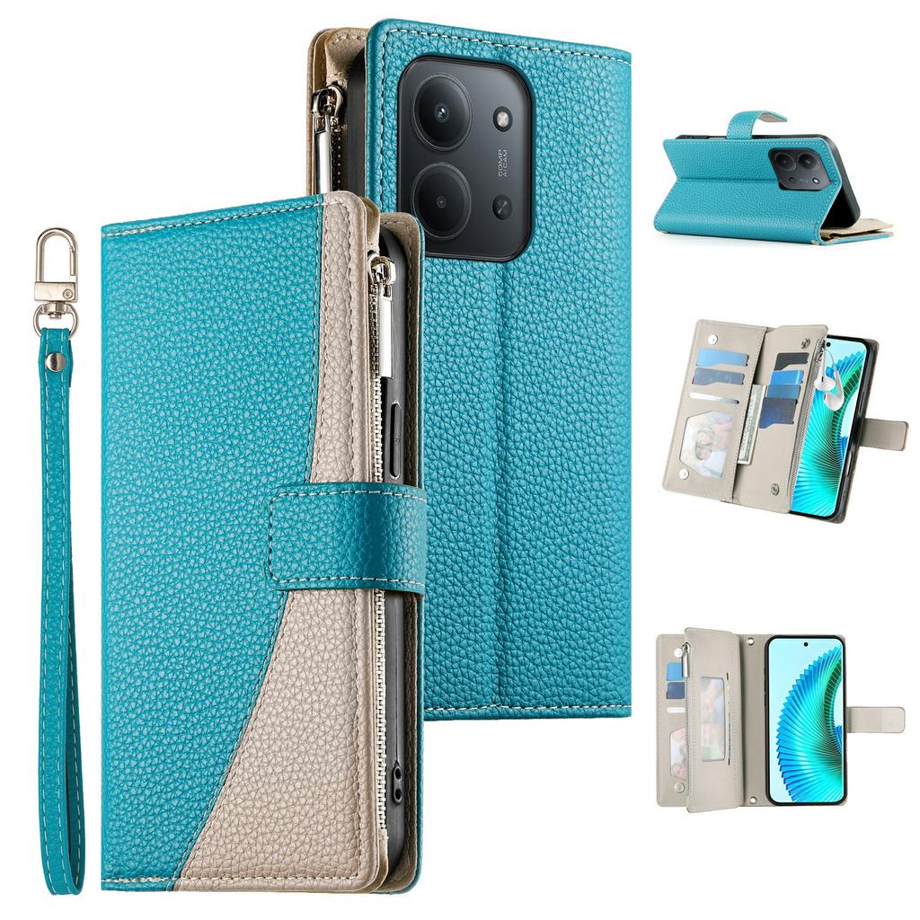 Zipper Wallet Case for Xiaomi Redmi 15C 5G (EU) (173mm)/15C 4G (EU) (173mm) Color Splicing Leather Flip Phone Cover with Straps