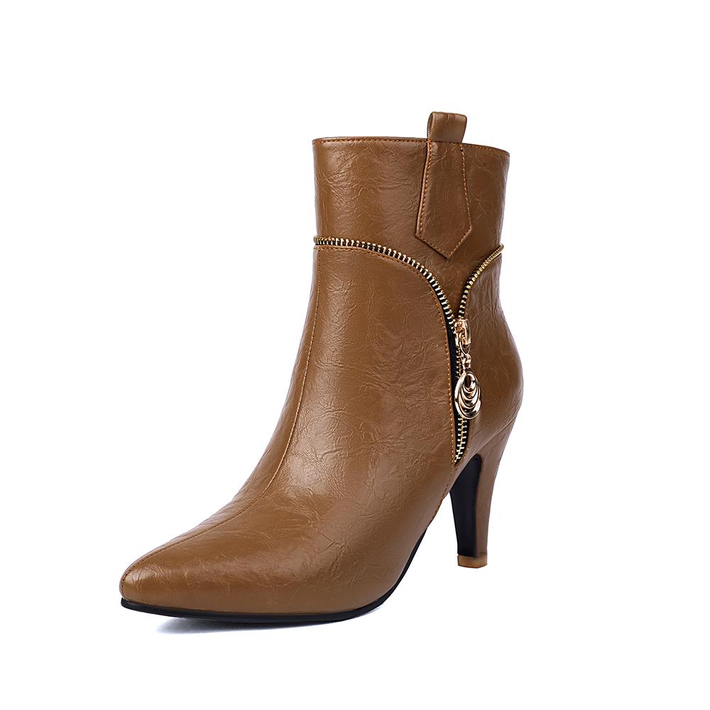 Black Brown Women Ankle Boots Pointed Toe High Spike Heel Big Size 47
