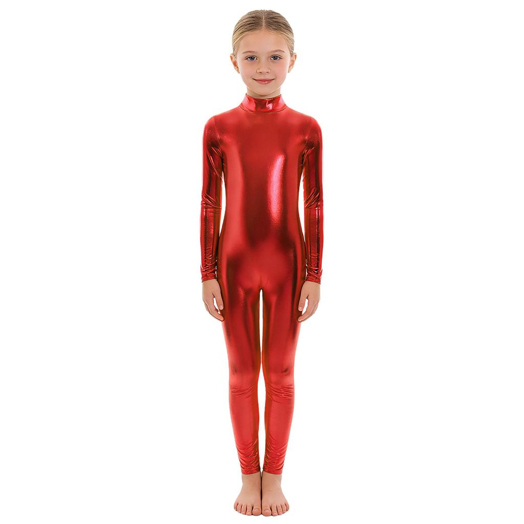 Barn Unisex Performance Jumpsuit Metallic Glansig, Långärmad Halsringad Helkroppsdräkt För Halloween & Dansrollspel