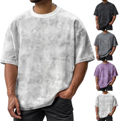 Top de vară retro pentru bărbați, cu gât rotund, gradient, cravată - textură anti-șifonare, non-fier, lejer, cu mânecă scurtă