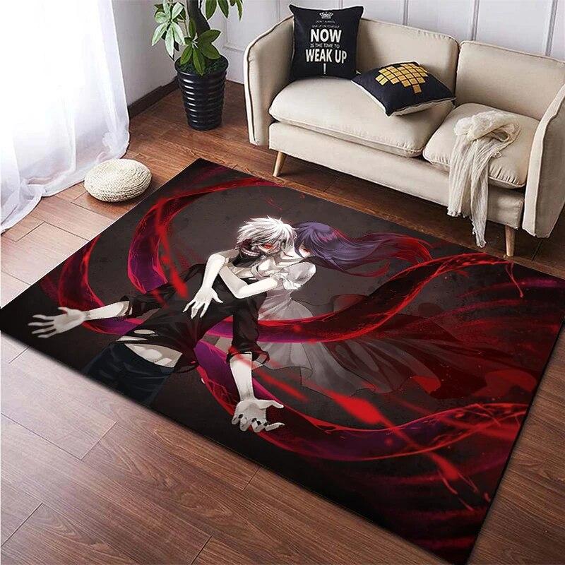 Hot Anime Tokyo Ghoul 3D-gedruckter Teppich für Wohnzimmer, rutschfester Teppich, Schlafzimmer, Nachttisch, moderne Heimdekoration, Boden, Yoga-Matte