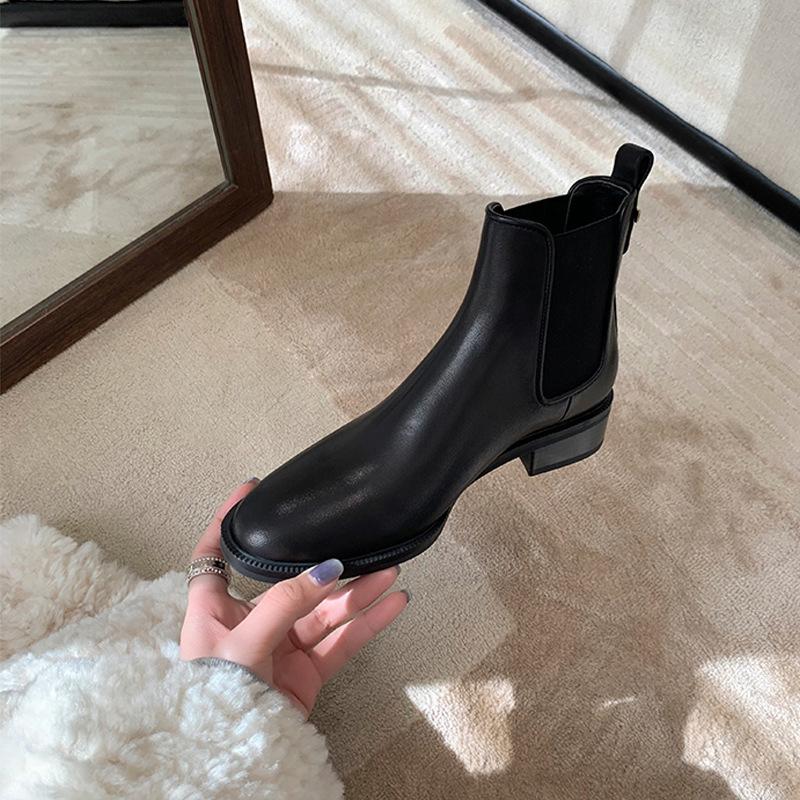 Fashion 2025 British Chelsea Boots Woman Stretch Slip On Round Toe Botas Feminina Autumn Winter Shoes Traf Low Heels Ankle Botines Mujer