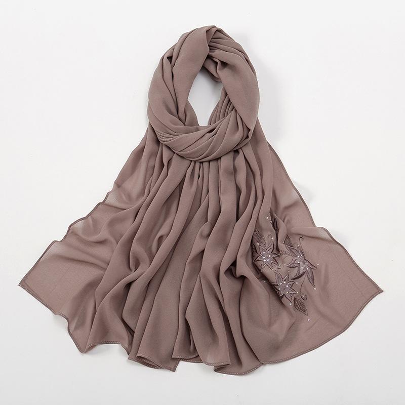 Malaysia and Indonesia hot-selling new chiffon embroidery hot diamond solid color headscarf women, simple and versatile large size long towel