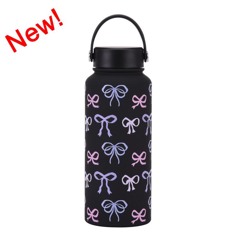 1L Thermos Cup Large Capacity Wide Mouth Portable Vacuum Sports Kettle Outdoor Printing Water Cup Female