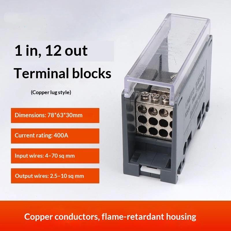 One In Multiple Out Din Rail Terminal Block 150A Universal Distribution Box Wire Connector Abs/Copper Power Junction Box