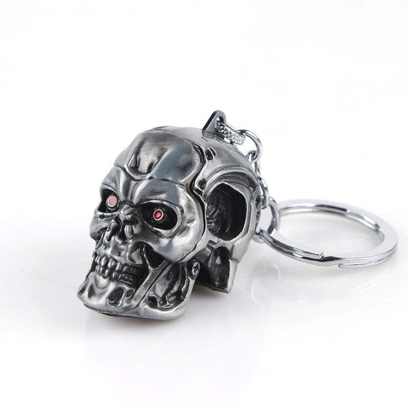 Personality Design Movie Merchandise Metal Skull Terminator Keychain for Men Punk Style Hip Hop Rock Key Rings Model Accessory