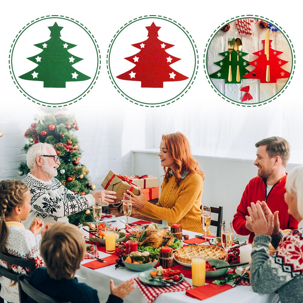 Christmas Cutlery Mat Creative Christmas Tree Design Soft Thick Felt Fordurable 12 Pieces For Home Restaurant Outdoor