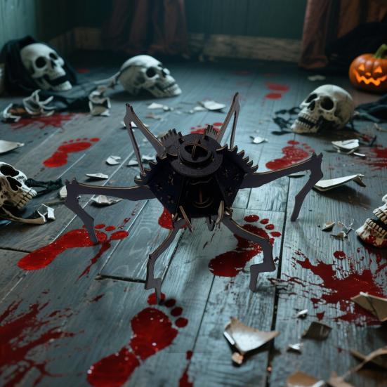 3D Wooden Puzzle Spider Model with Light Steampunk Mechanical Spider Figurine 3D Jigsaw Puzzle Desk Ornament for Halloween Decor