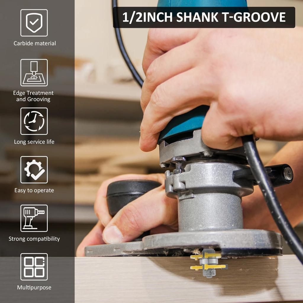 3-12mm T Slot Router Bit 1/2in Shank Handle Belt Bearing Woodworking Tool Router Bits 3 Teeth Wood Router Bit for Countertop2025