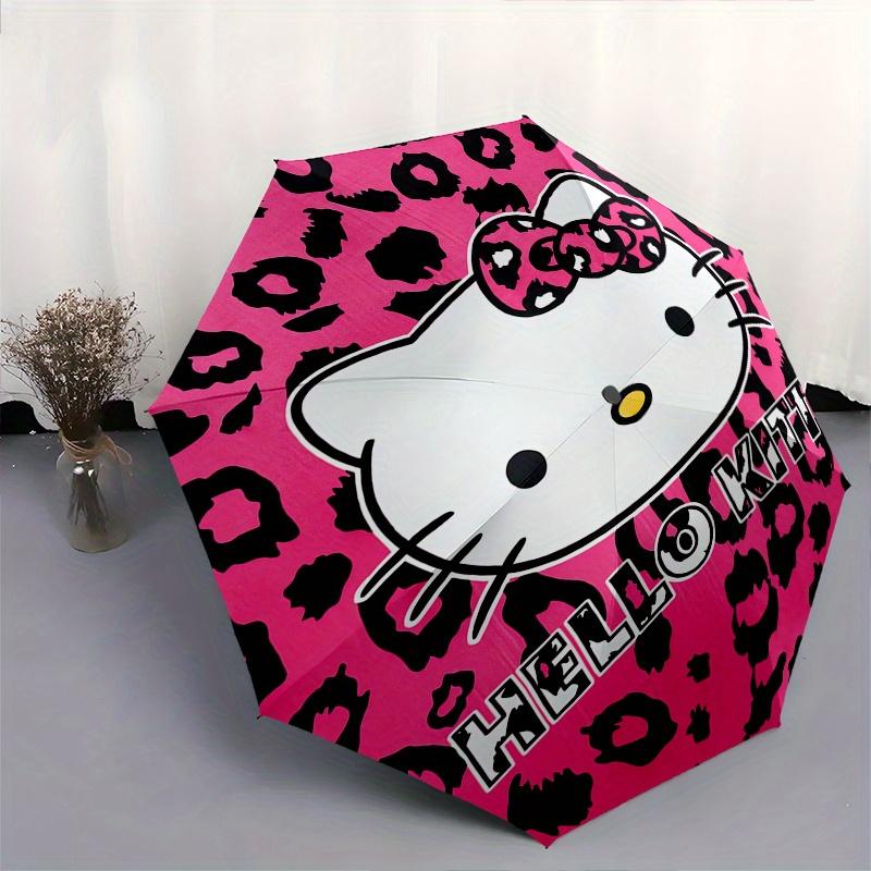 Hello Kitty,Leopard Print Automatic Folding Umbrella-Simple 8-Rib Design, Bright Cartoon Pattern, Durable Iron Frame, Suitable For Travel, O