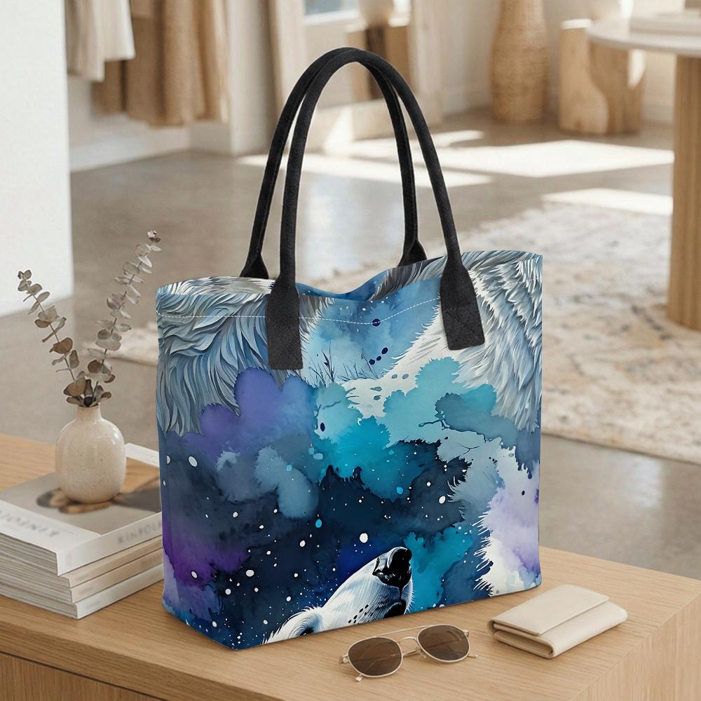  Watercolor Wolf Tote Bag Fashion Large Capacity Casual Shoulder Handbag
