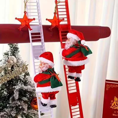 Electric Climbing Santa with Music for Holiday Party Decoration Kids Gift Santa Ladder Rope Climbing Ornament Christmas Decor