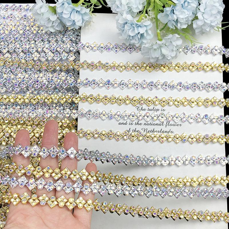 1.2cm Rhinestone Embroidered Chain Lace, Miao Ethnic Waist Decor, DIY Clothing Accessory - 9 Meters