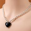 Hot Styles Pearl with Acrylic Black Peach Heart Pendant Spice Girl Sweet Cool Wind Necklace