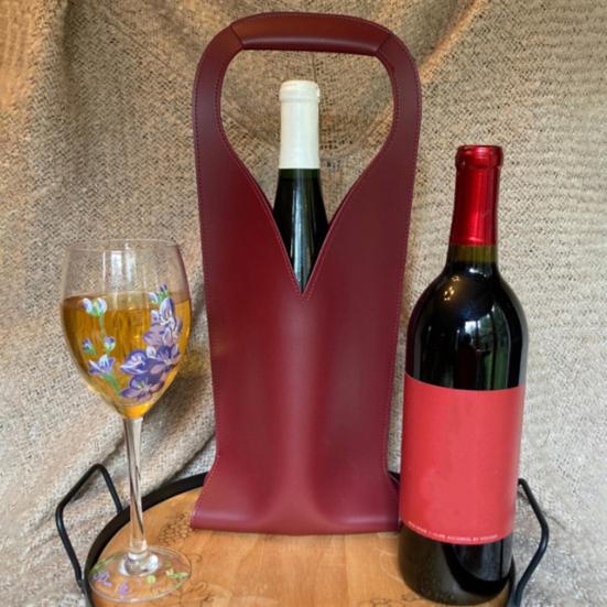 V-shaped Handle Wine Holder Faux Leather Tote Bag, Portable Carrier Pouch, Waterproof Packaging Bag Single Bottle Protector Sleeve for Champagne Beer