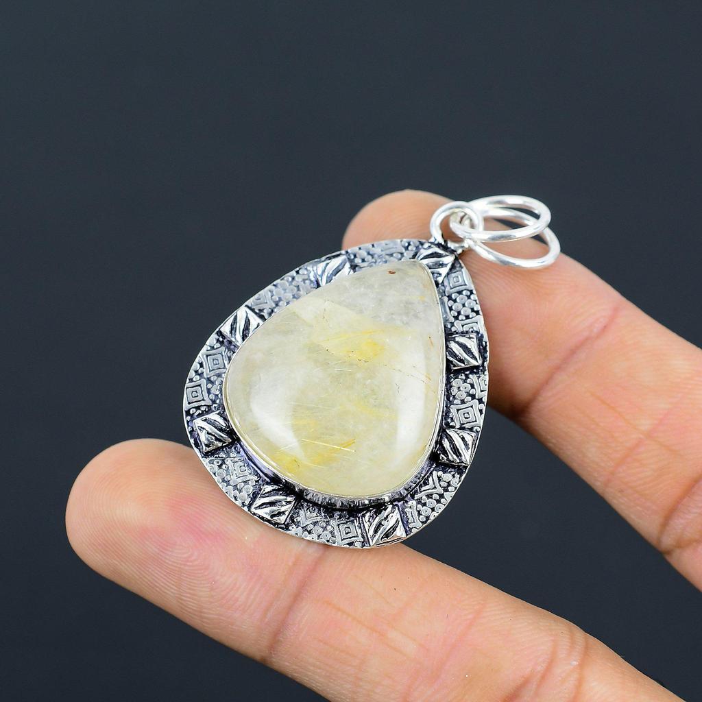 Mothers Day Sale Golden Rutile Stone 925 Sterling Silver Wedding Sister Pendant