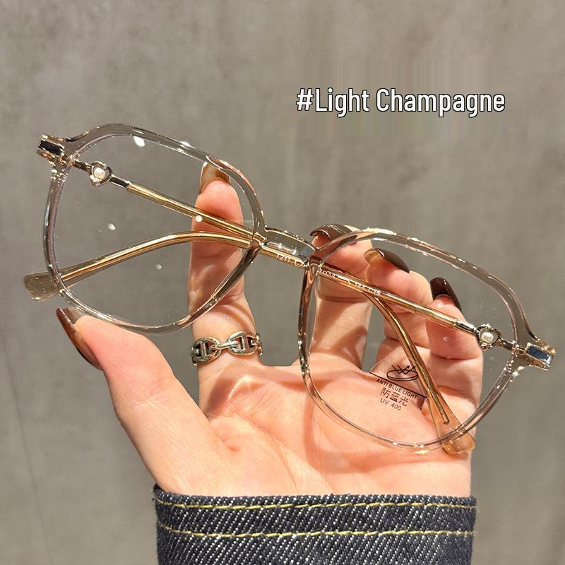 Women’s High-End Myopia Glasses Frame: Cool Tea Color, Anti-Blue Light, Slimming Design, Enhances Fairness, Prescription-Compatible.