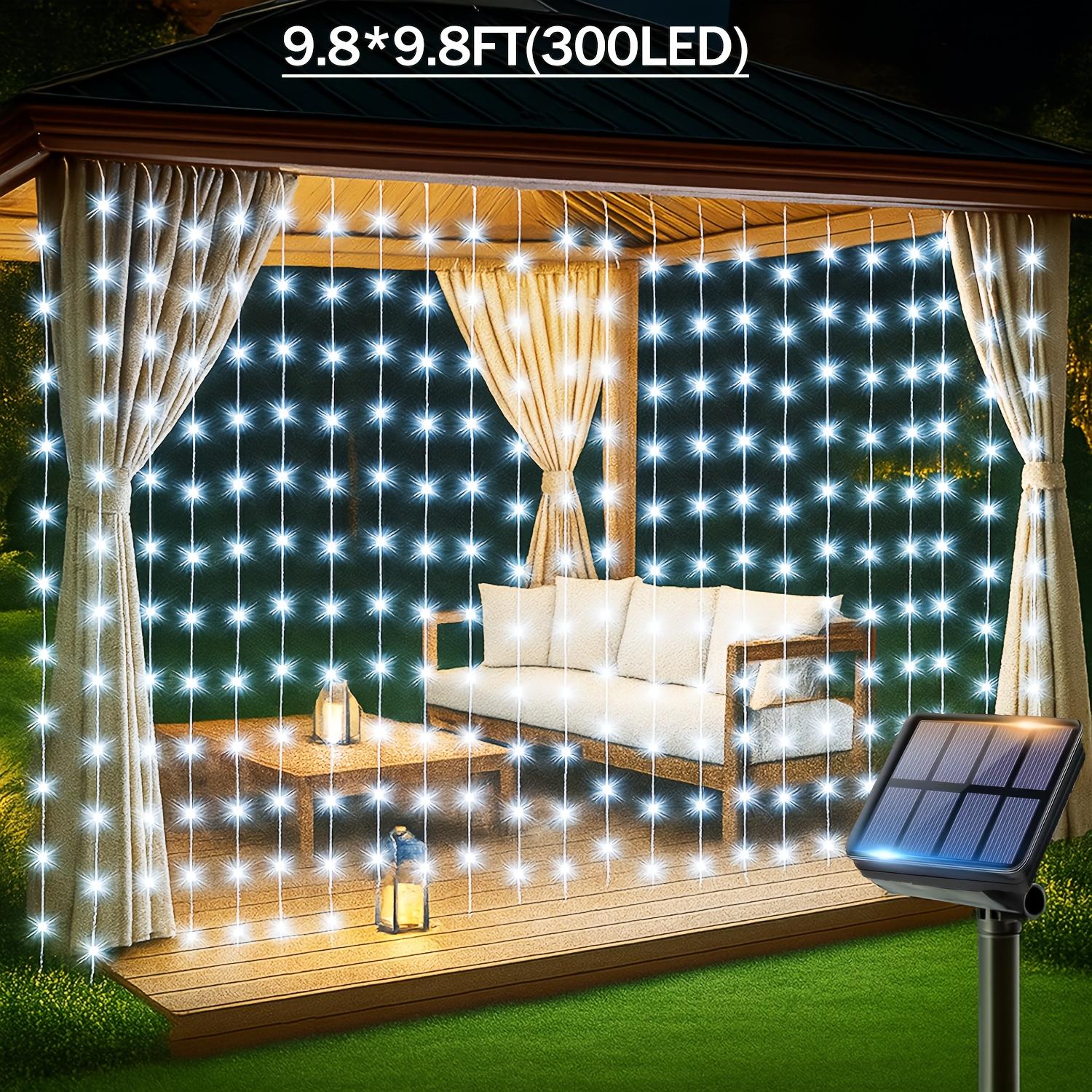 Solar Curtain Lights 3x3m 300 LED Outdoor Curtain Lights Waterproof for Christmas Garden Patio Fence Wedding Window Gazebo Decor