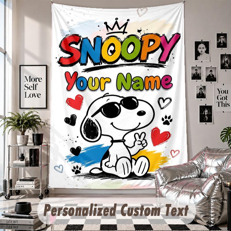 Custom Tapestry Wall Hanging, Snoopy Peanuts Personalized Name Text Home Wall Decor